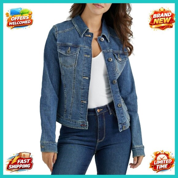 Stretch Denim Jacket Women's Button Closure Flap Pockets